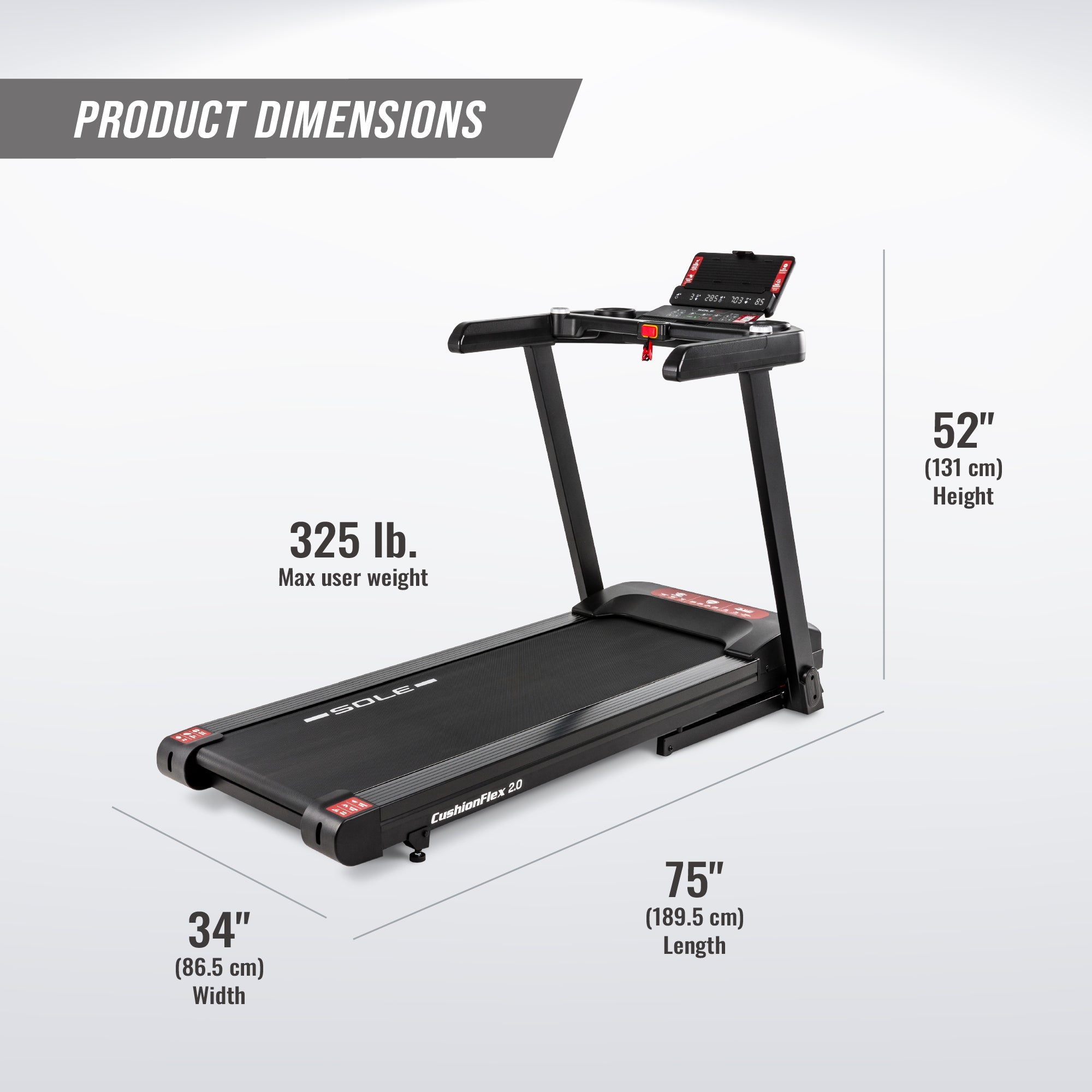 SOLE F63 Treadmill feature infographic