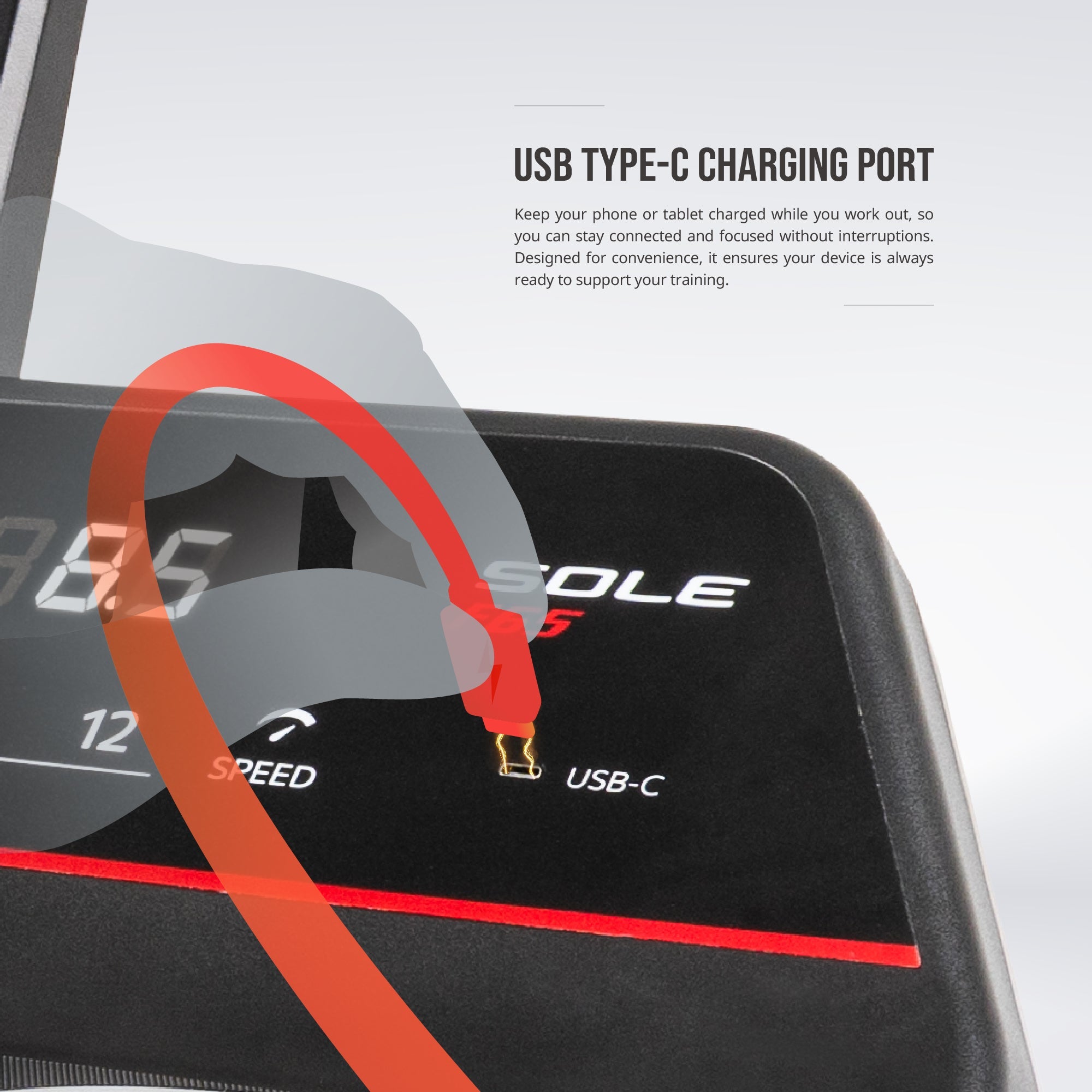 SOLE F65 Treadmill feature infographic