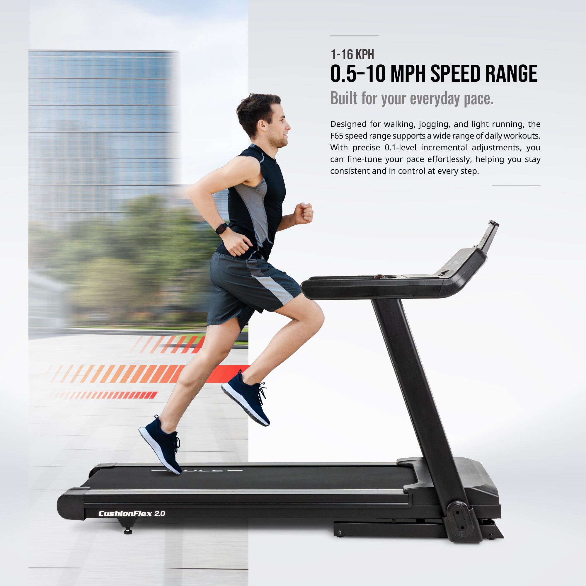 SOLE F65 Treadmill feature infographic