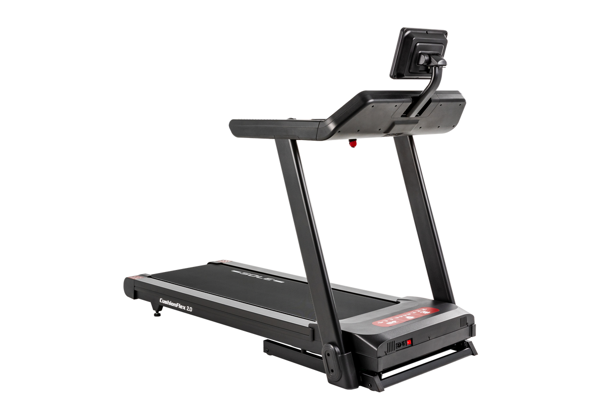 Side view of the SOLE F80, showing the console, running deck, and folding frame.