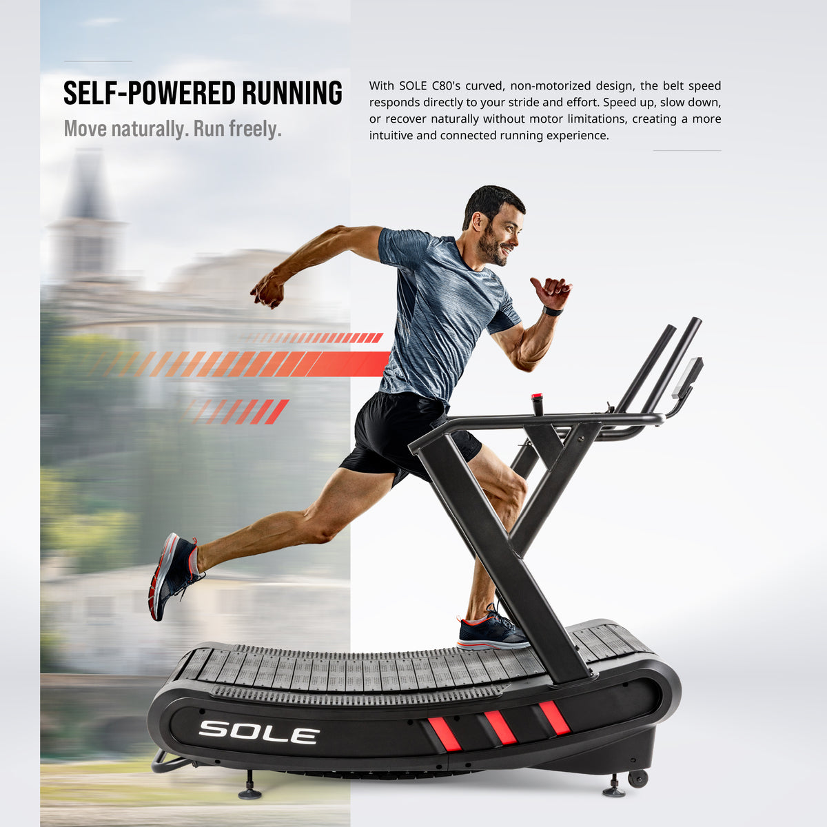 SOLE C80 Treadmill feature and specification infographic