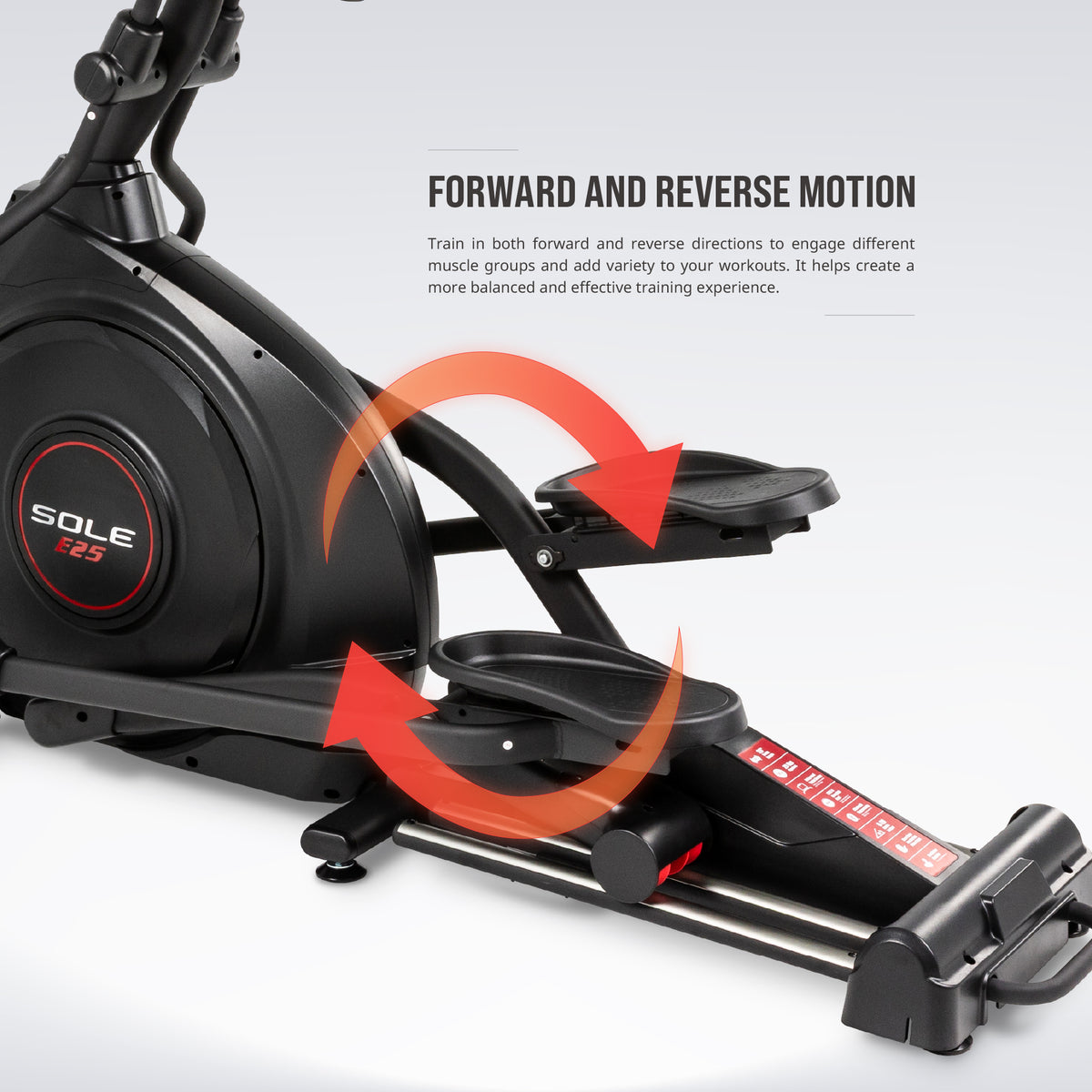 SOLE E25 Elliptical feature infographic
