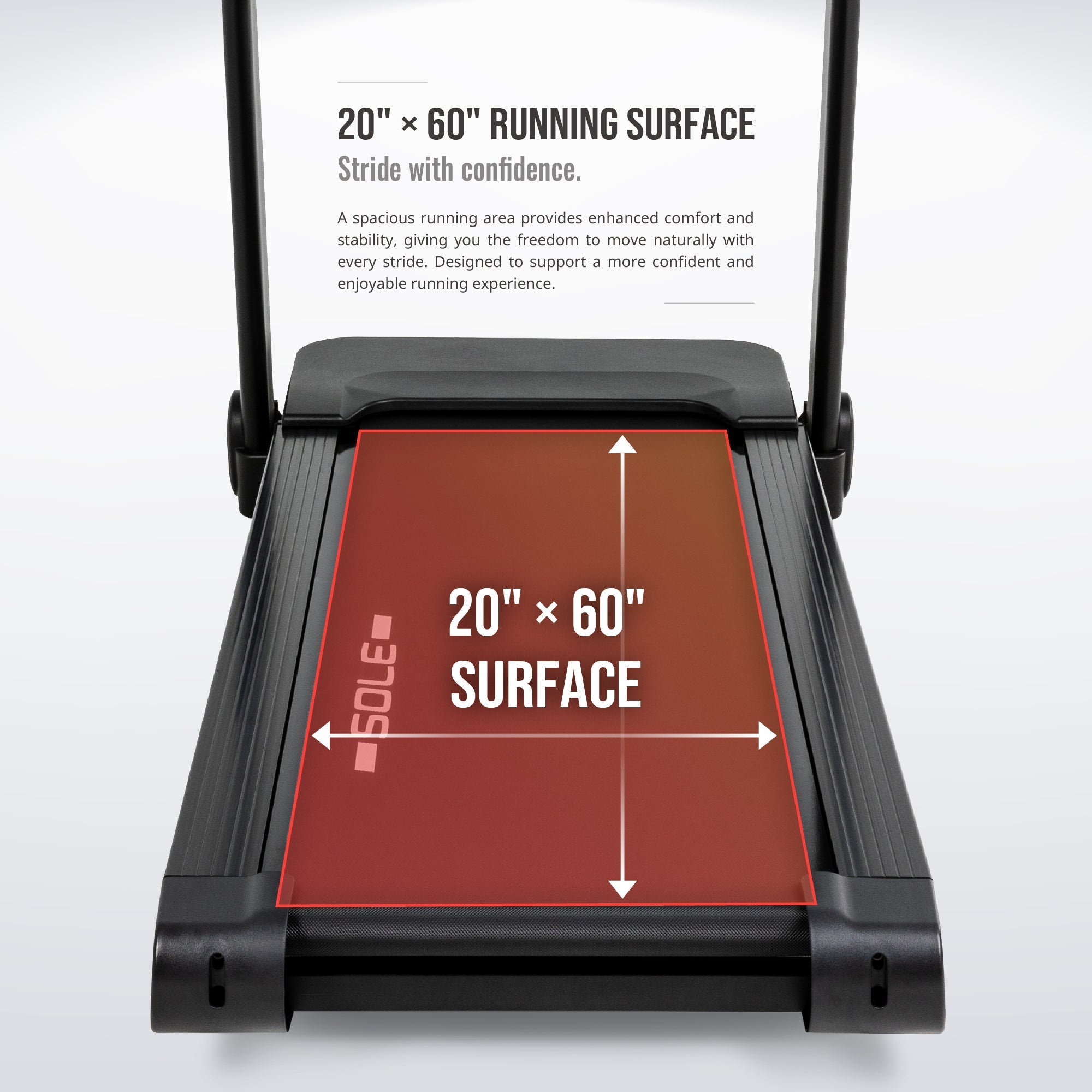 SOLE F65 Treadmill feature infographic