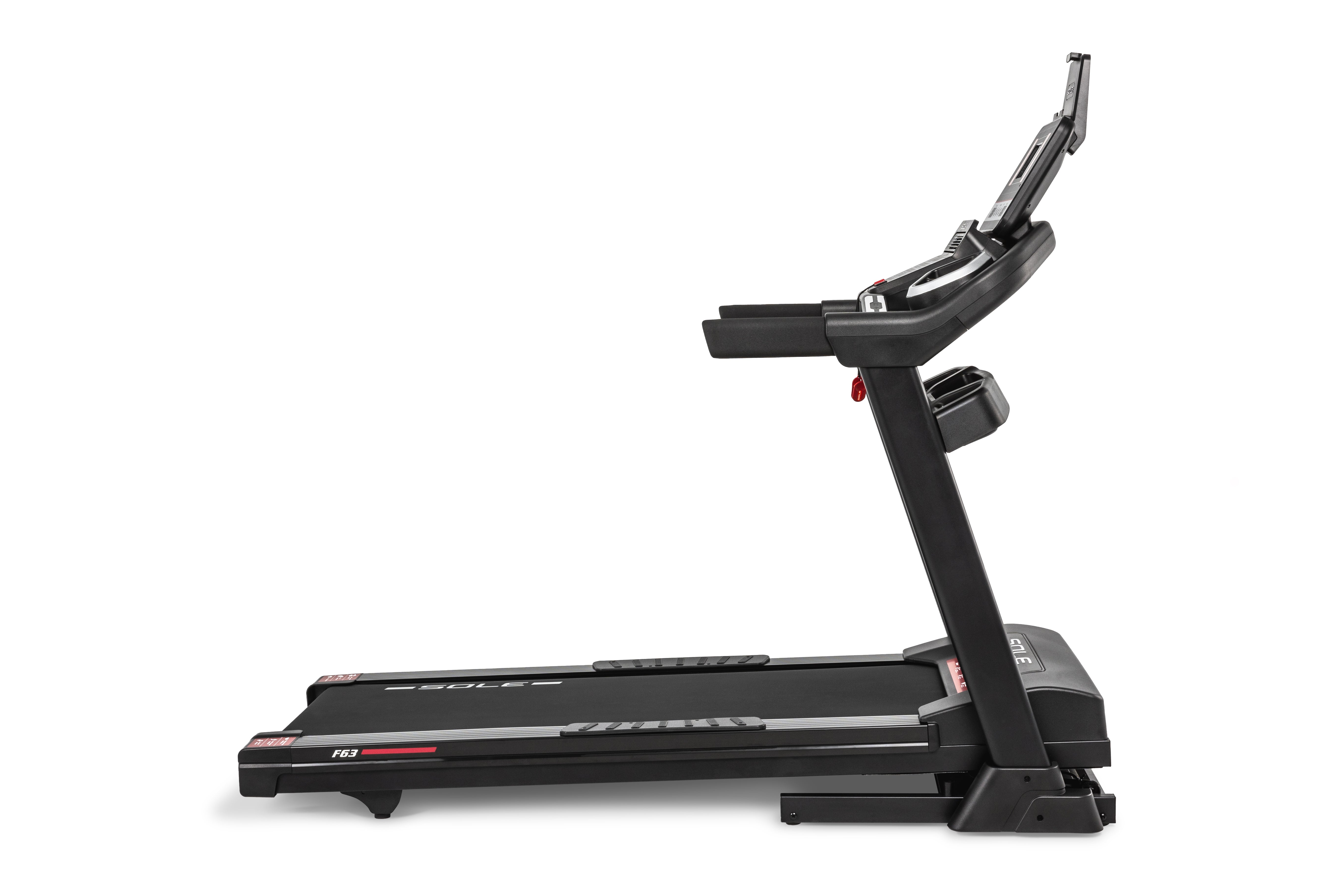 Sole F63 Treadmill side view with white background.