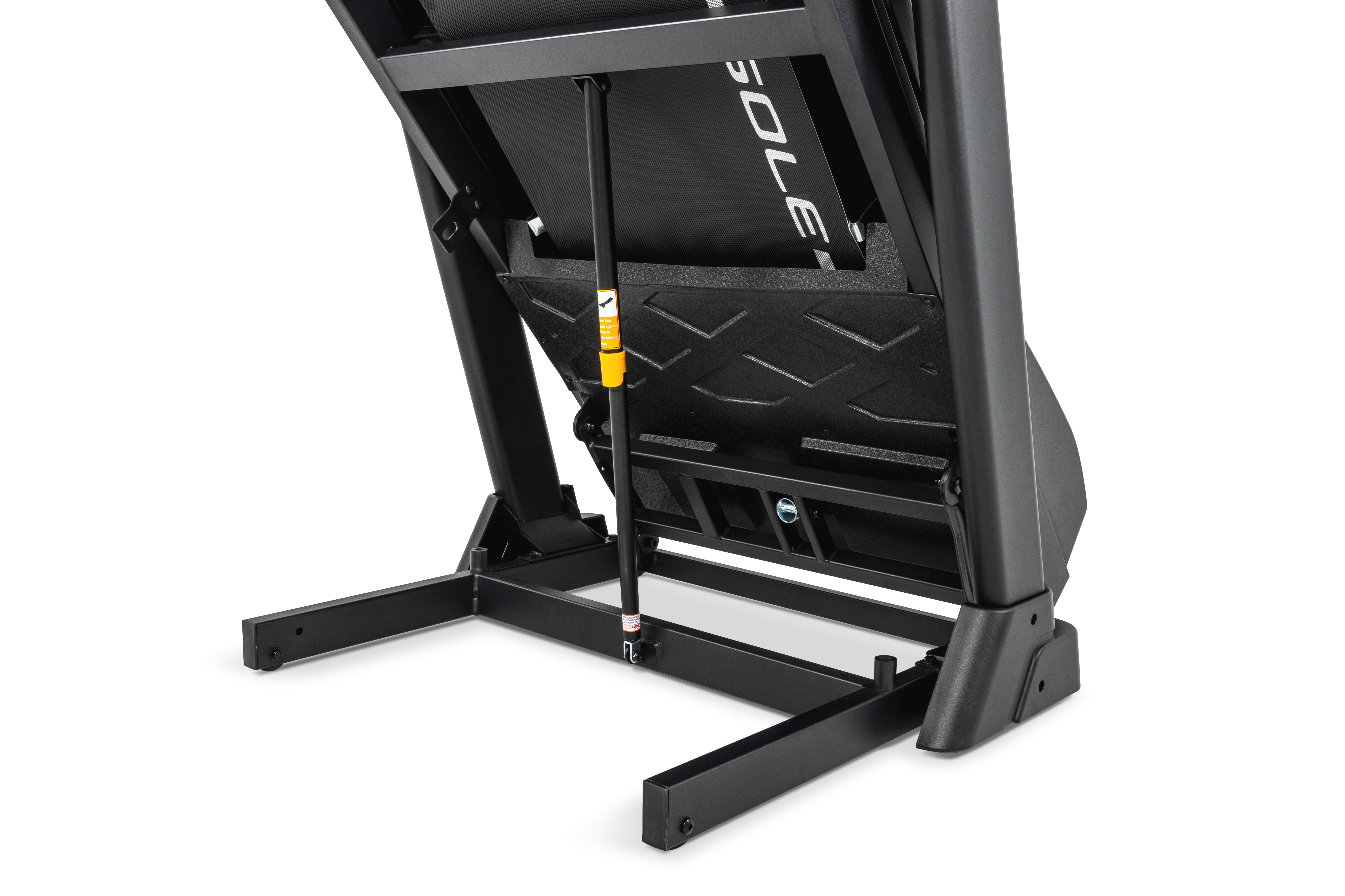 Sole F63 Treadmill close-up of folded treadmill underside.