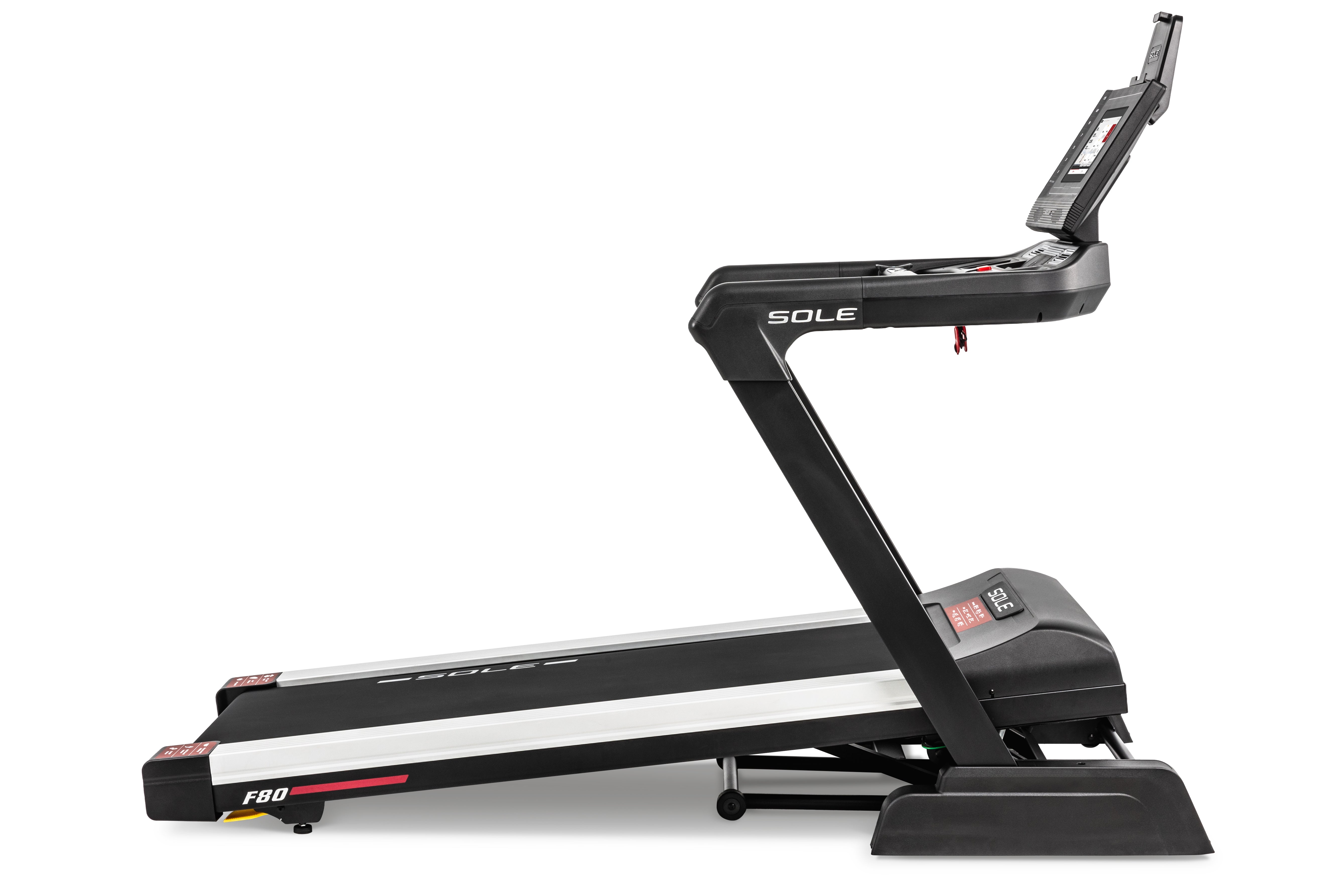 Sole F80 Treadmill side view with running surface inclined highest.