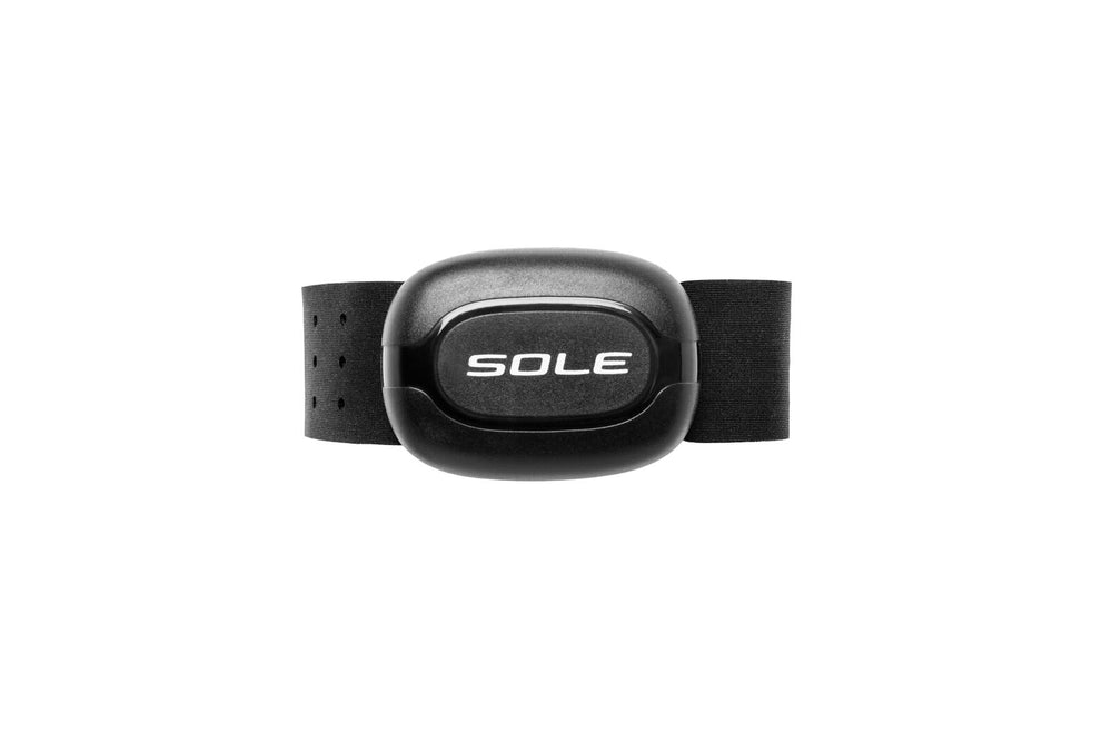SOLE Heart Rate Armband, front view of the optical sensor on its black band