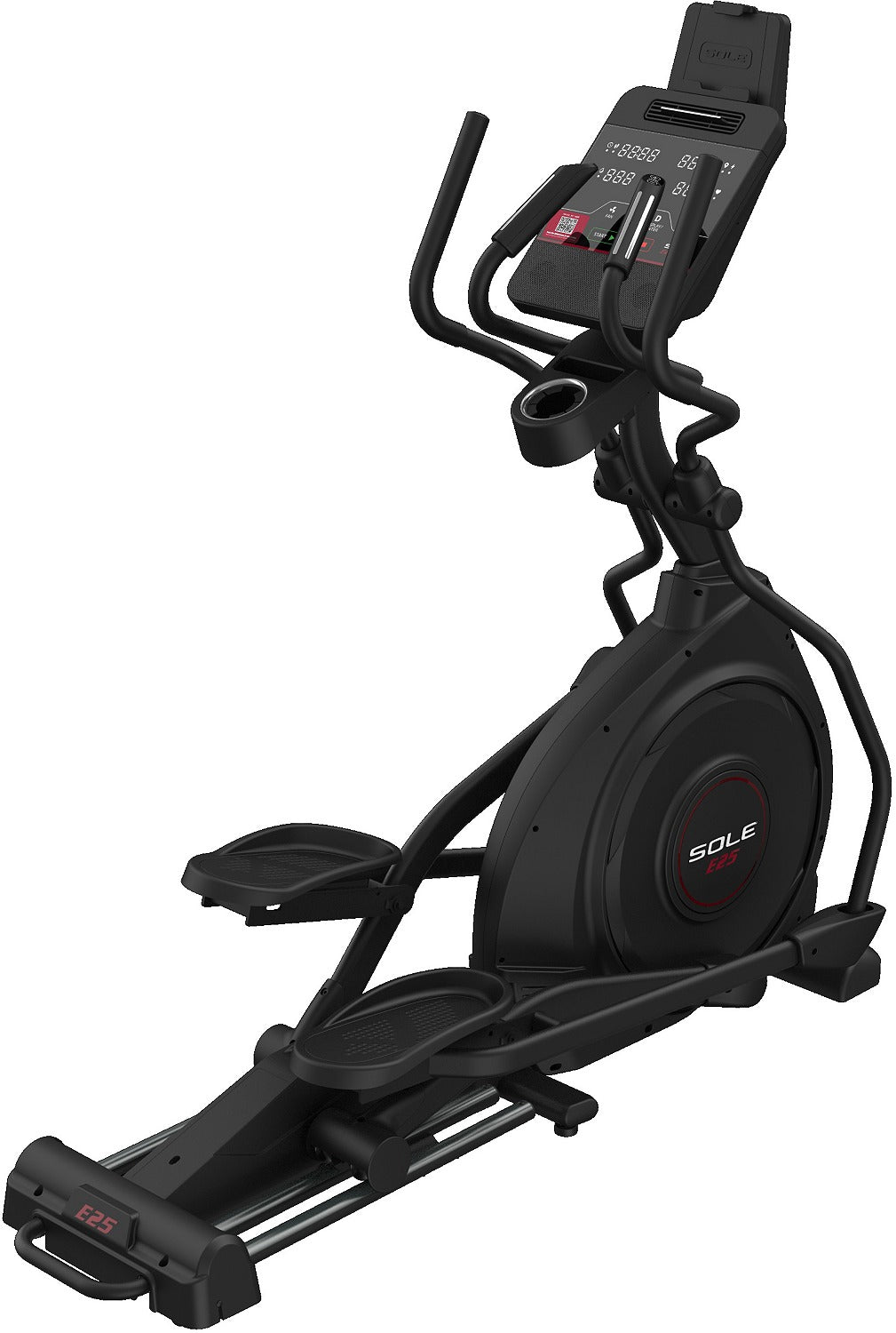 SOLE E25 elliptical, three-quarter studio view