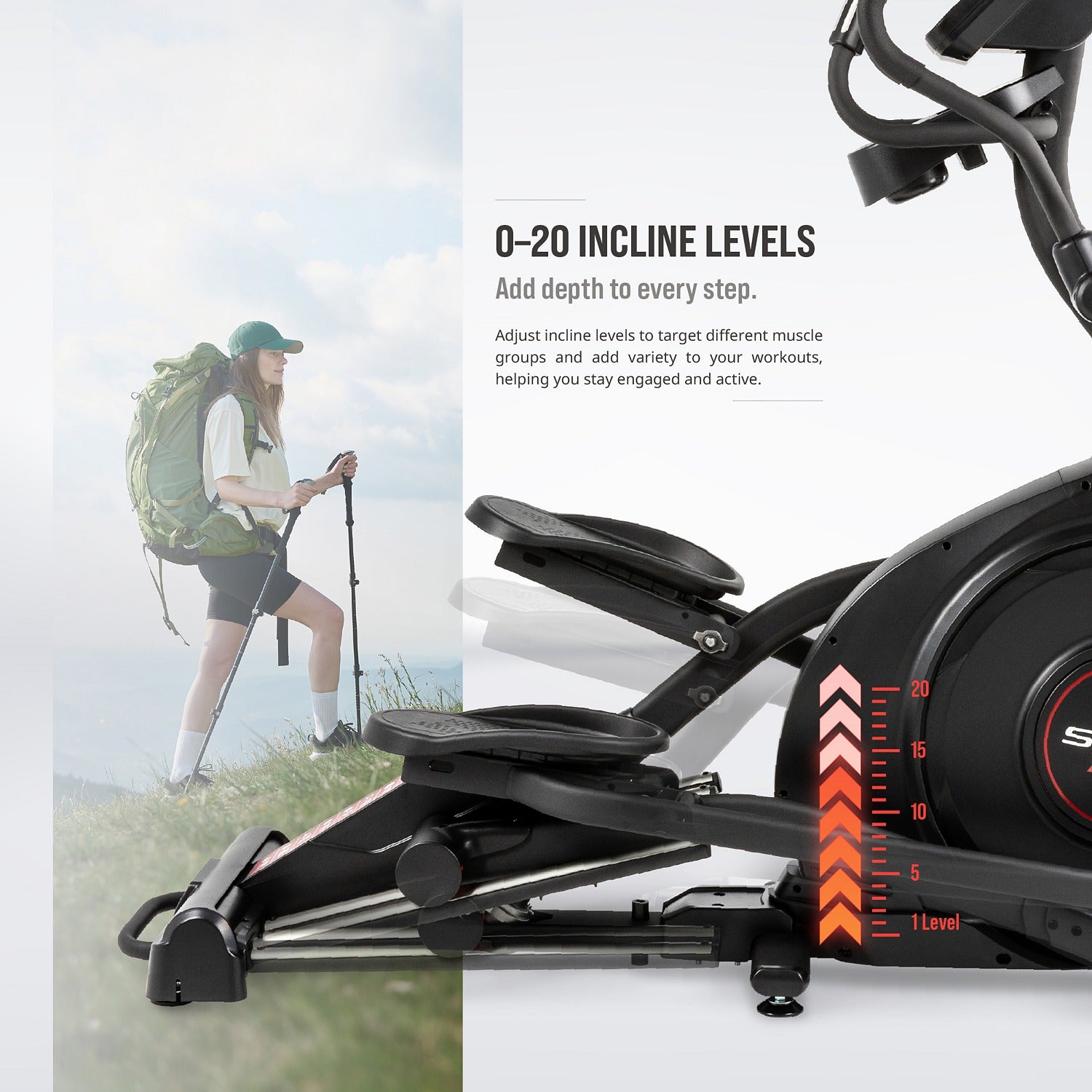 0 to 20 incline levels — adjust incline to target different muscle groups and add variety to your workouts.