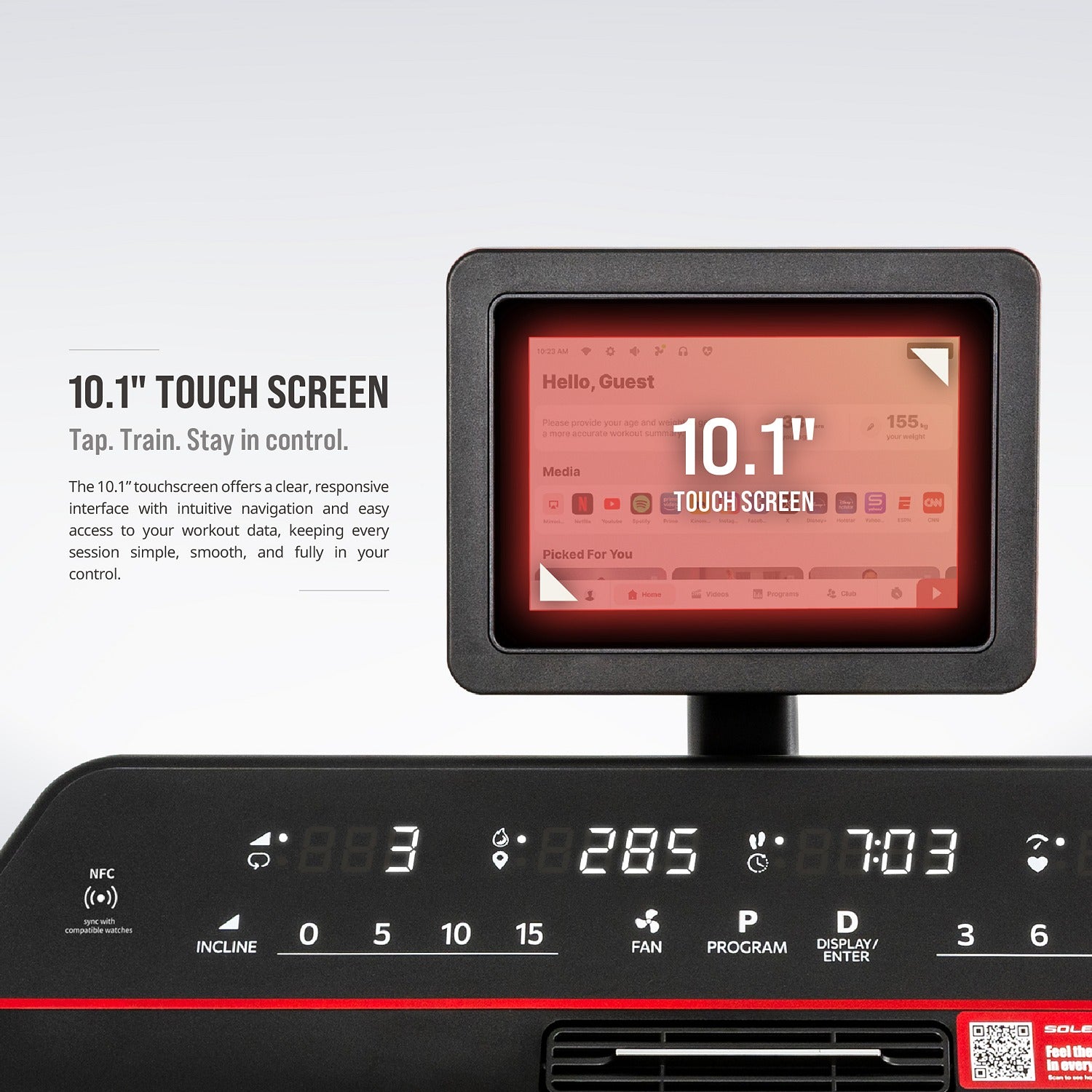 10.1-inch touchscreen — a clear, responsive interface with intuitive navigation and easy access to your workout data.