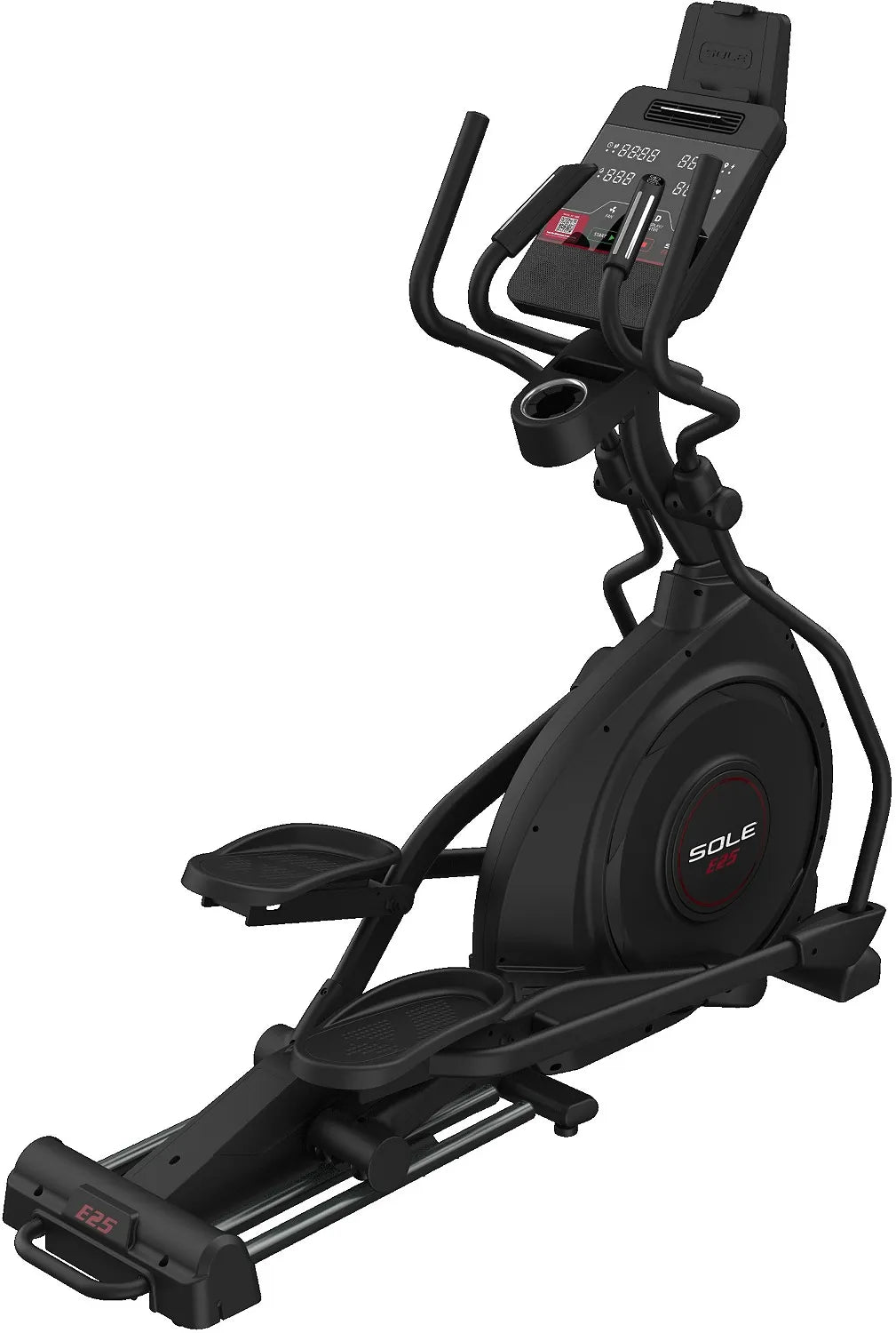 SOLE E25 elliptical, three-quarter studio view