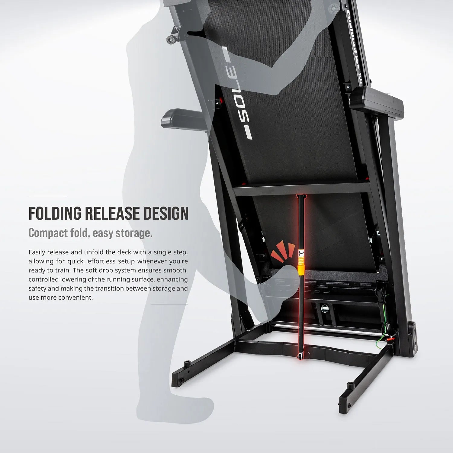 Folding release design with a soft-drop system — compact fold and easy, controlled storage.